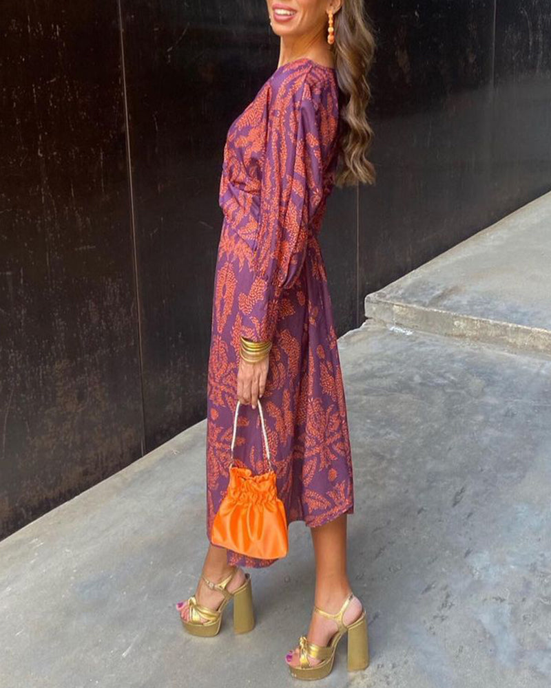 Valentijn | Paisley Print Twist Waist Long Sleeve Cocktail Dress