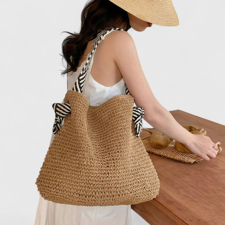 Perpetua | Women's Bag Woven Straw Striped Strap Tote
