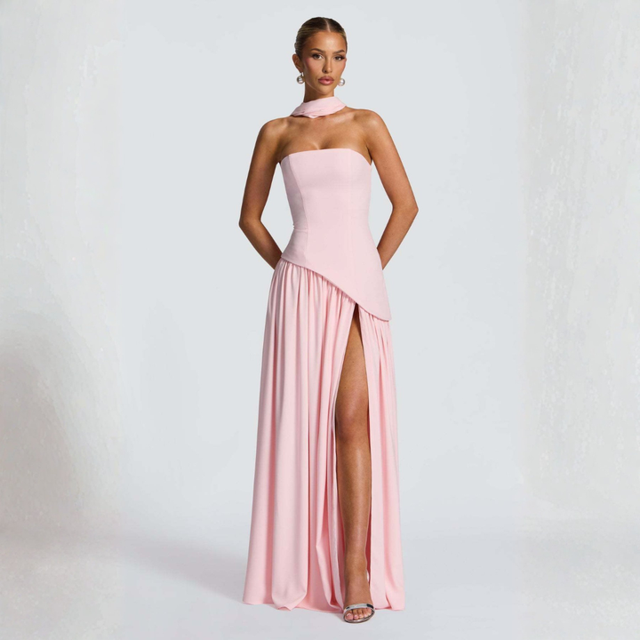 Odessa | Women's Strapless Maxi Dress with High Slit Detail