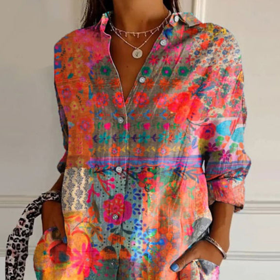 Fiesta | Bold Boho Floral Print Tunic Blouse