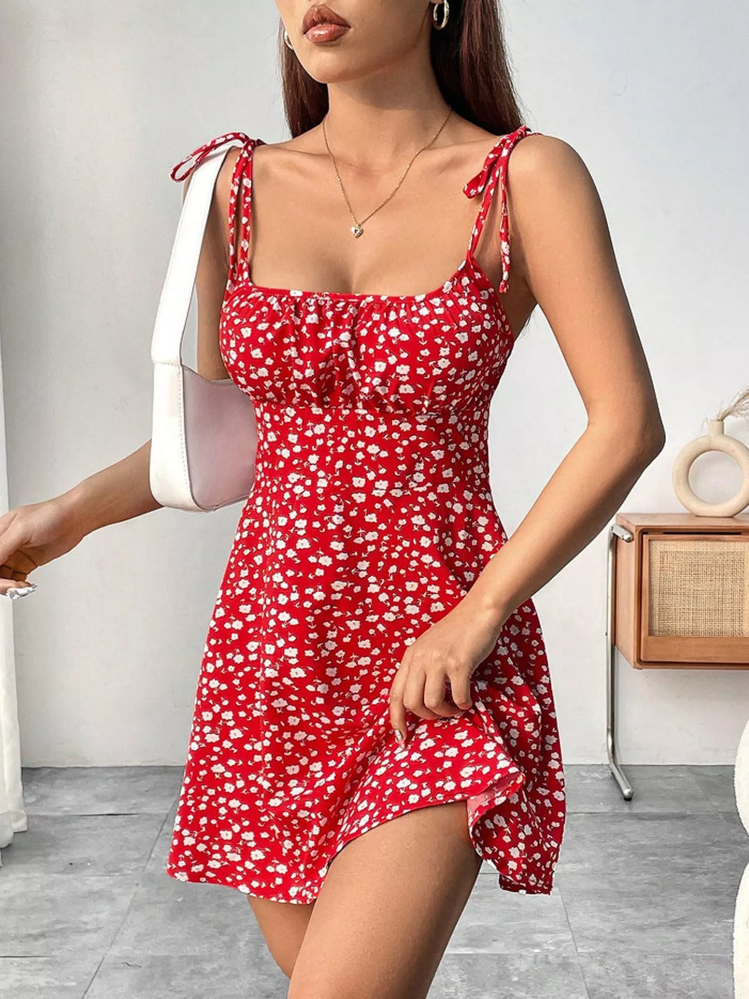 Odette | Women's Tie Strap Square Neck Floral Mini Dress