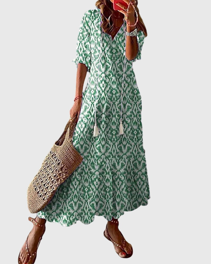Anaia | Ikat Print Tassel-Tie Summer Dress