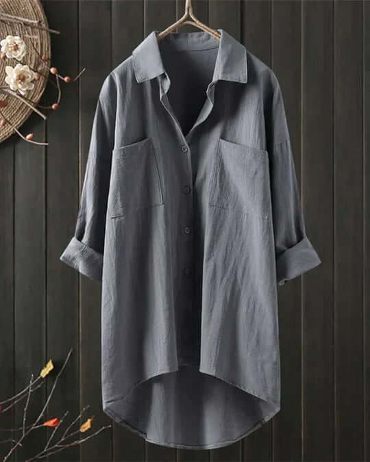 Isabeau | Dual Pocket High-Low Hem Linen Blouse