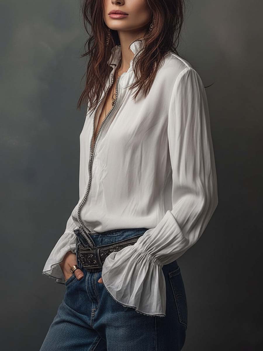 Ophelia | Ruffle Cuff Button-Front Blouse