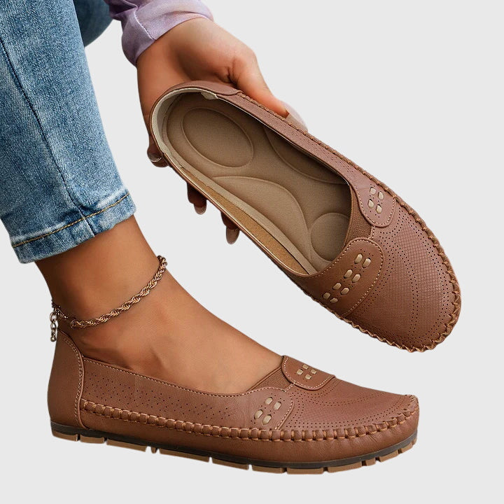 Priscilla | Women's Slip-On Orthopedic Flats with Perforated Cutout Detail