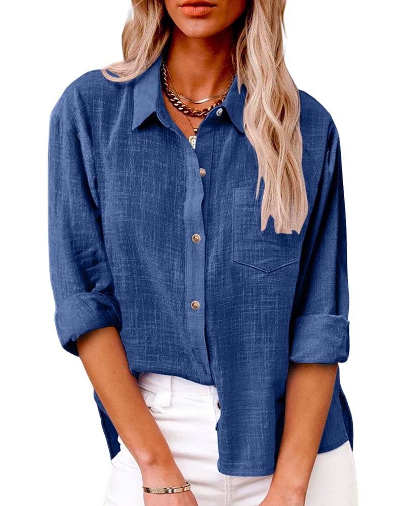 Colette | Chest Pocket Roll-Sleeve Linen Blouse