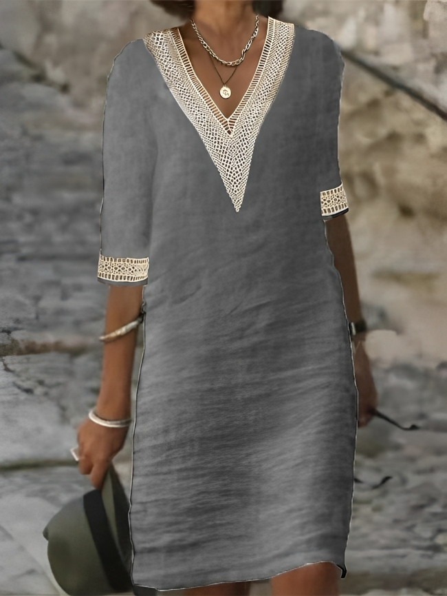 Santorini | Womens Linen Summer Dress with V-Neck