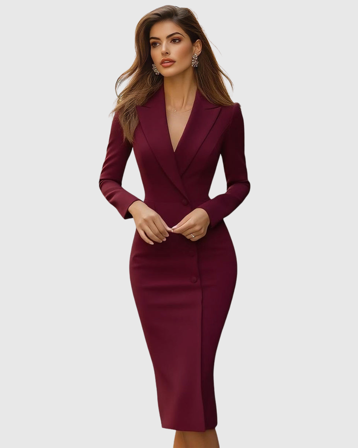 Harlow | Double Breasted Blazer Midi Cocktail Dress with Long Sleeves