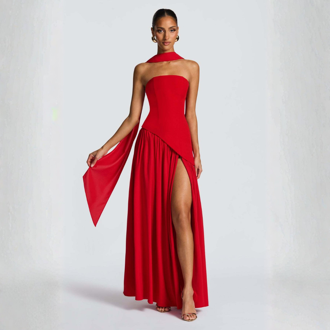 Odessa | Women's Strapless Maxi Dress with High Slit Detail