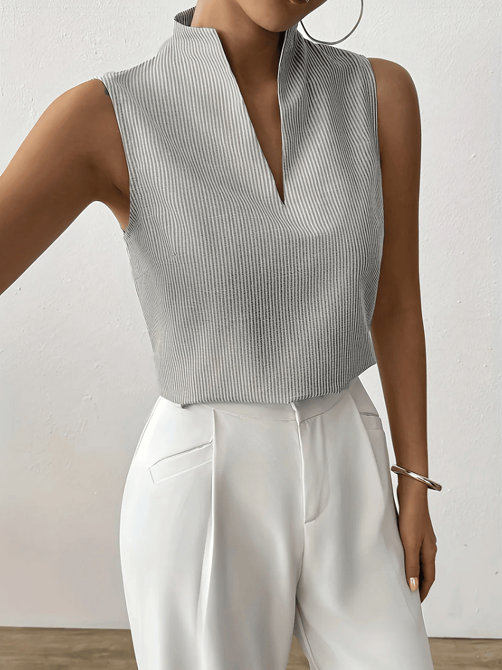 Sloane | Pinstripe Stand Collar Womens Blouse