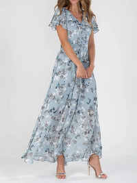 Florentine | Women's V-Neck Floral Maxi Dress with Ruffle Sleeve Detail