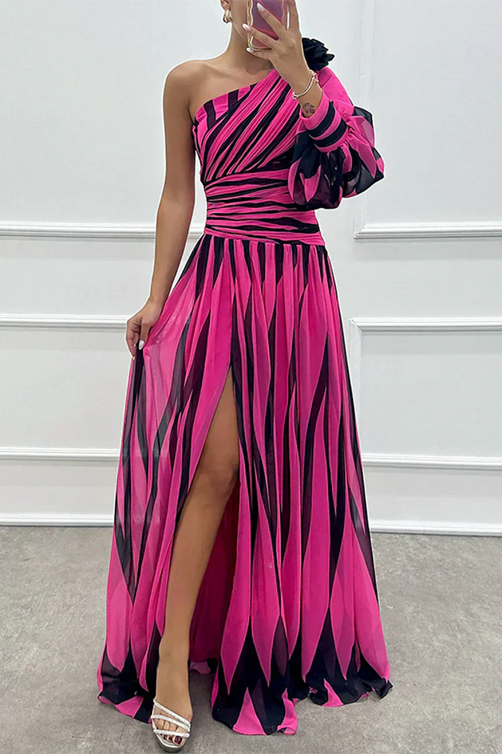 Vivienne | Graphic Stripe Puff Sleeve Off Shoulder Dress
