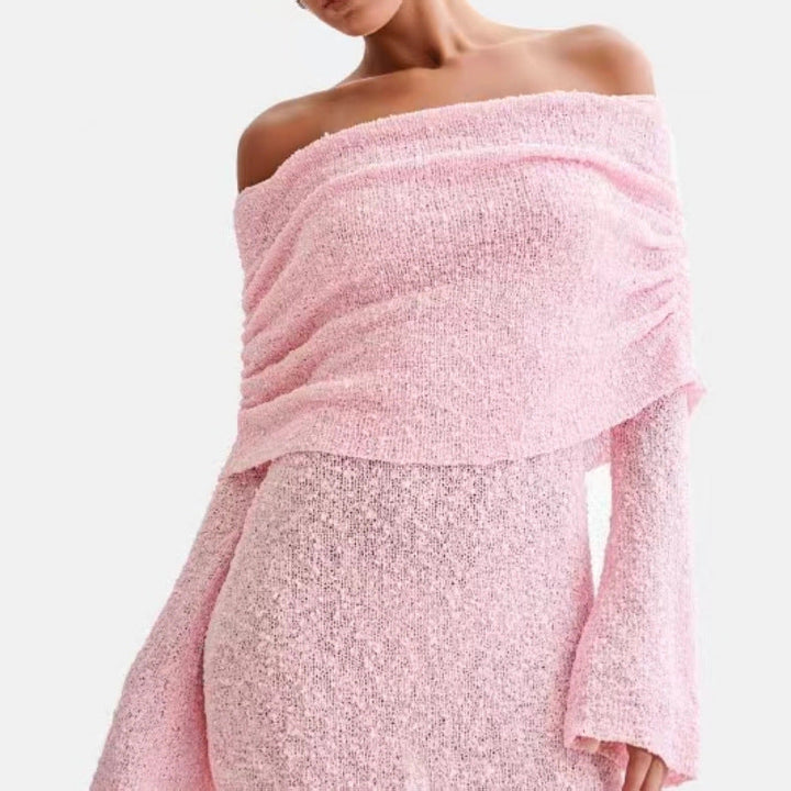 Margot | Boucle Knit Long Sleeve Off Shoulder Dress