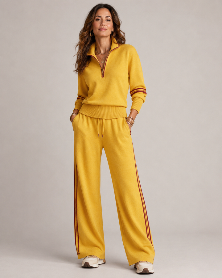 Solenne | Women's Tracksuit – Half-Zip Sweater & Wide-Leg Trousers Two-Piece Set