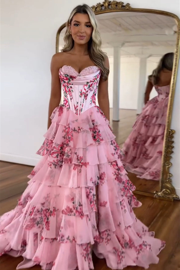 Celestine | Floral Corset Tiered Wedding Guest Dress