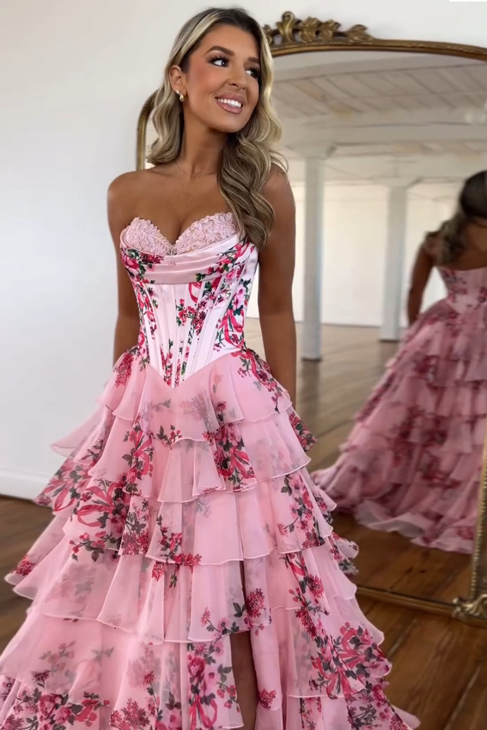 Celestine | Floral Corset Tiered Wedding Guest Dress