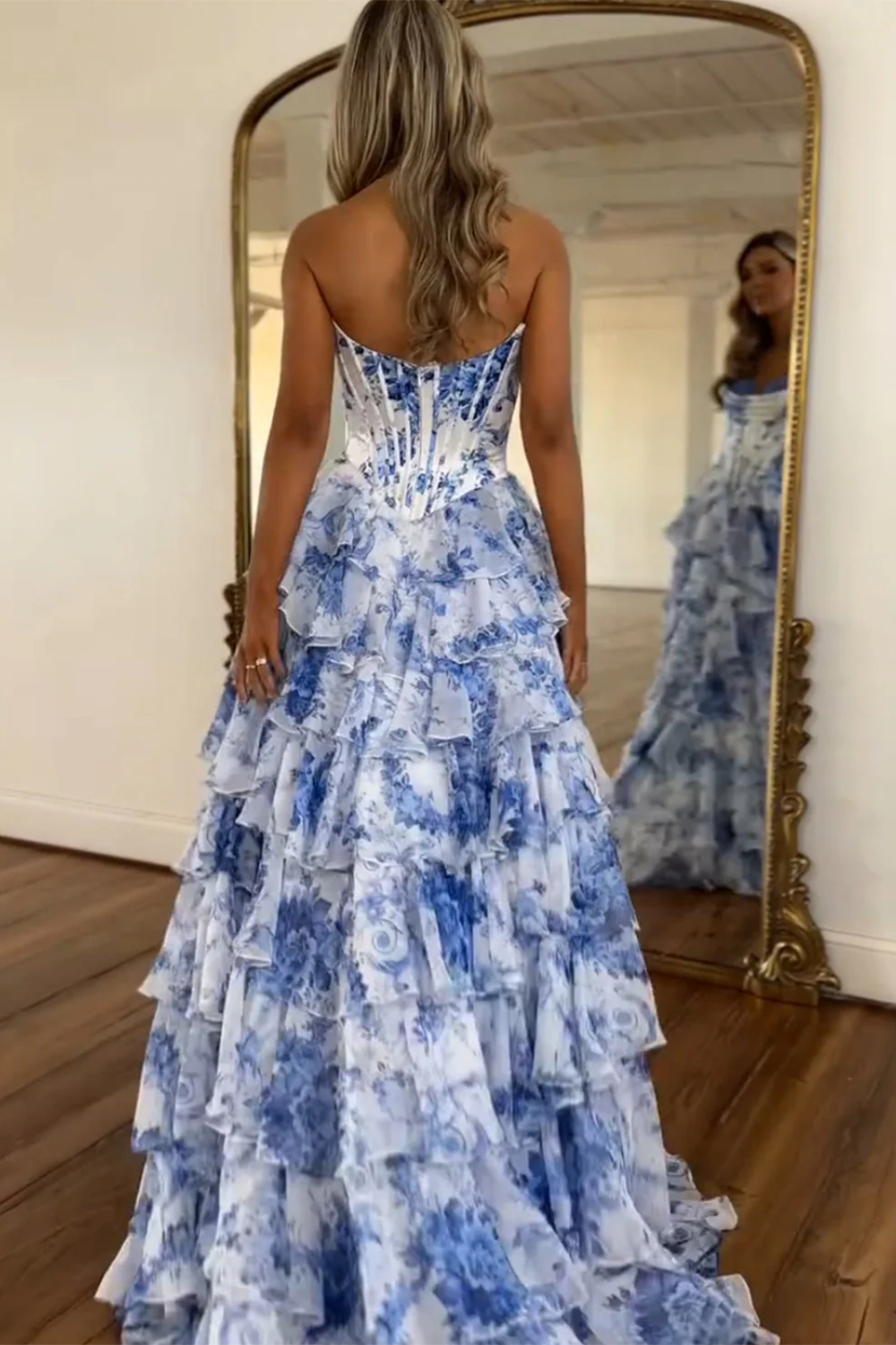Celestine | Floral Corset Tiered Wedding Guest Dress