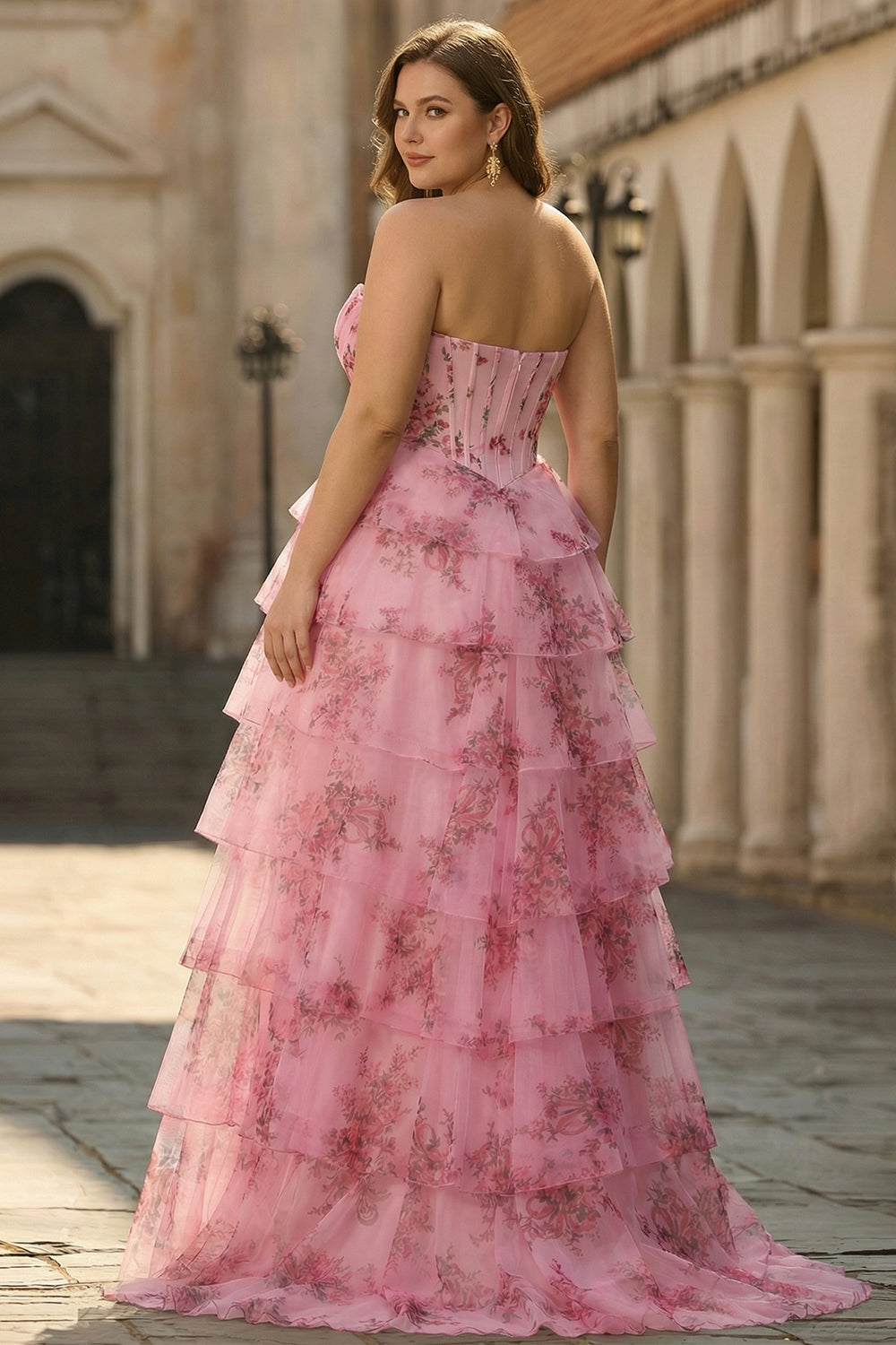 Versailles | Floral Corset Tiered Ruffle Maxi Wedding Guest Dress