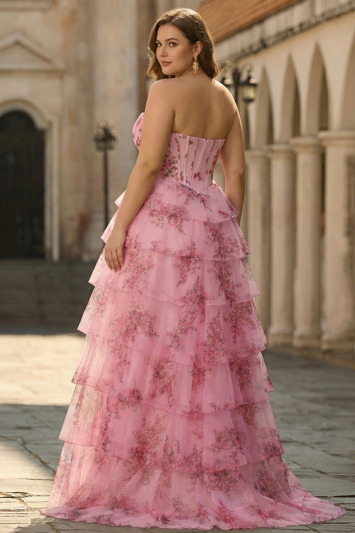 Versailles | Floral Corset Tiered Ruffle Maxi Wedding Guest Dress