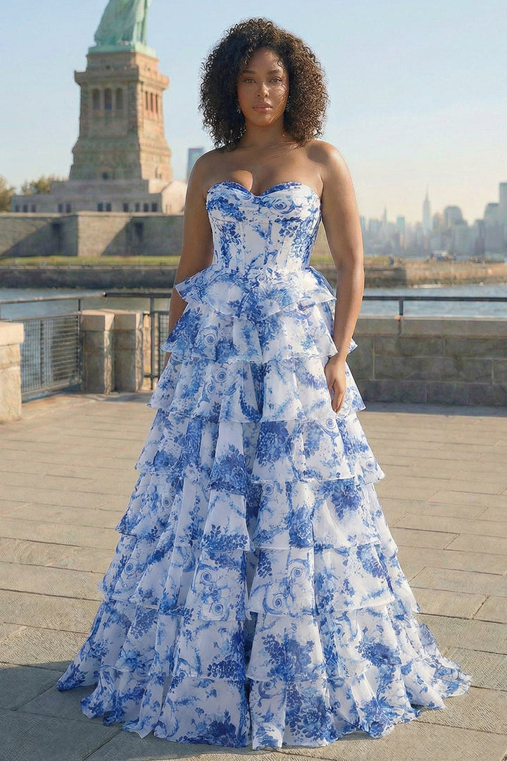 Versailles | Floral Corset Tiered Ruffle Maxi Wedding Guest Dress