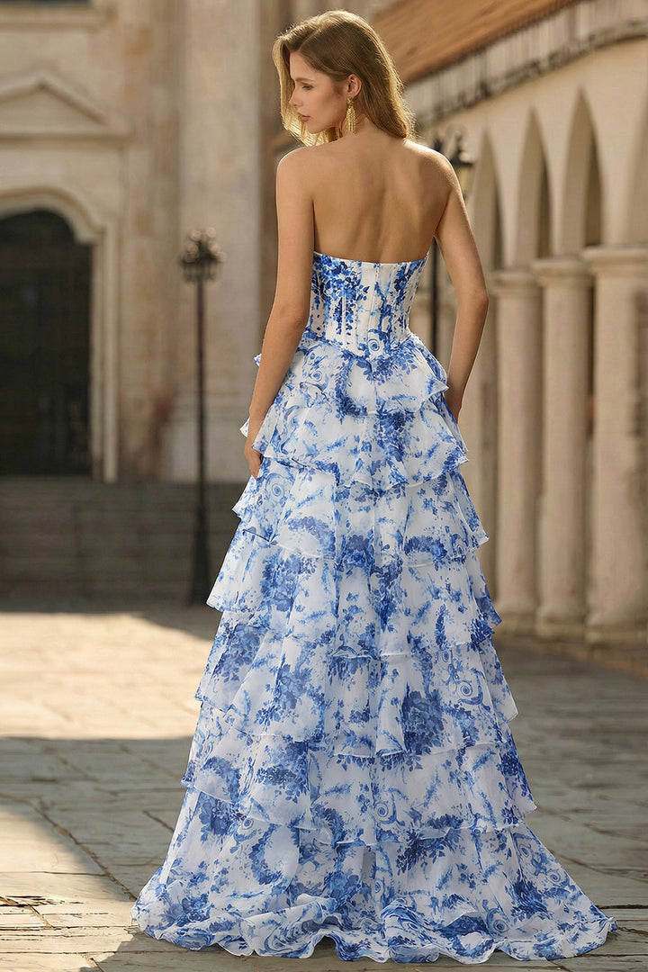 Versailles | Floral Corset Tiered Ruffle Maxi Wedding Guest Dress