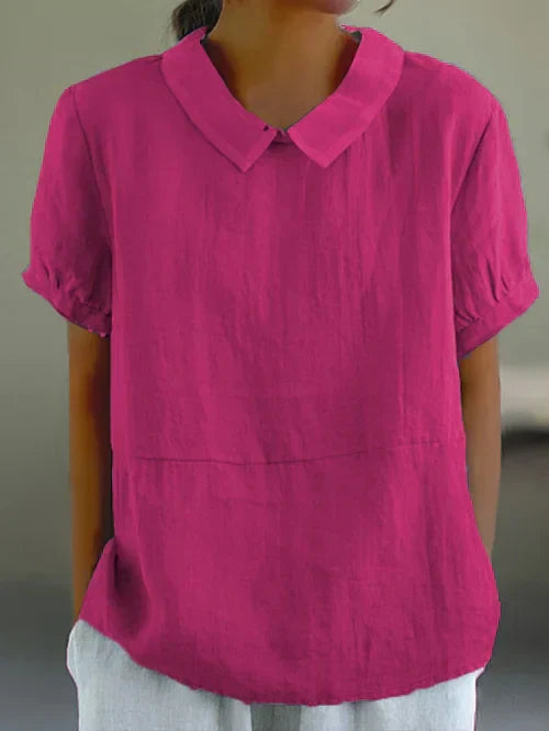 Fleur | Peter Pan Collar Short Sleeve Linen Blouse