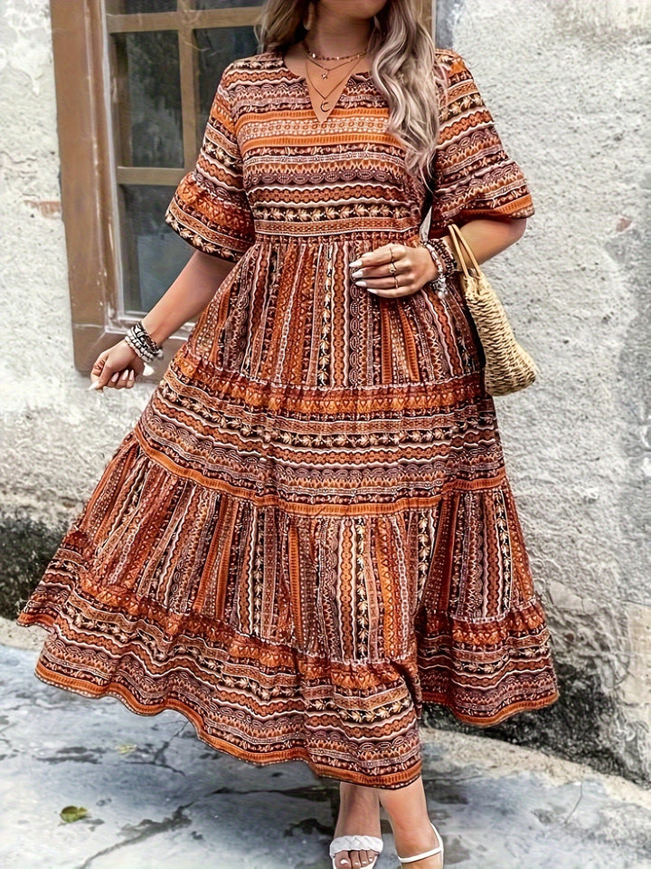Marrakech | Tribal Stripe Print Smocked Waist Tiered Boho Dress