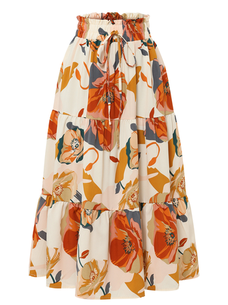 Camille | Women's Floral Print Tiered Maxi Skirt
