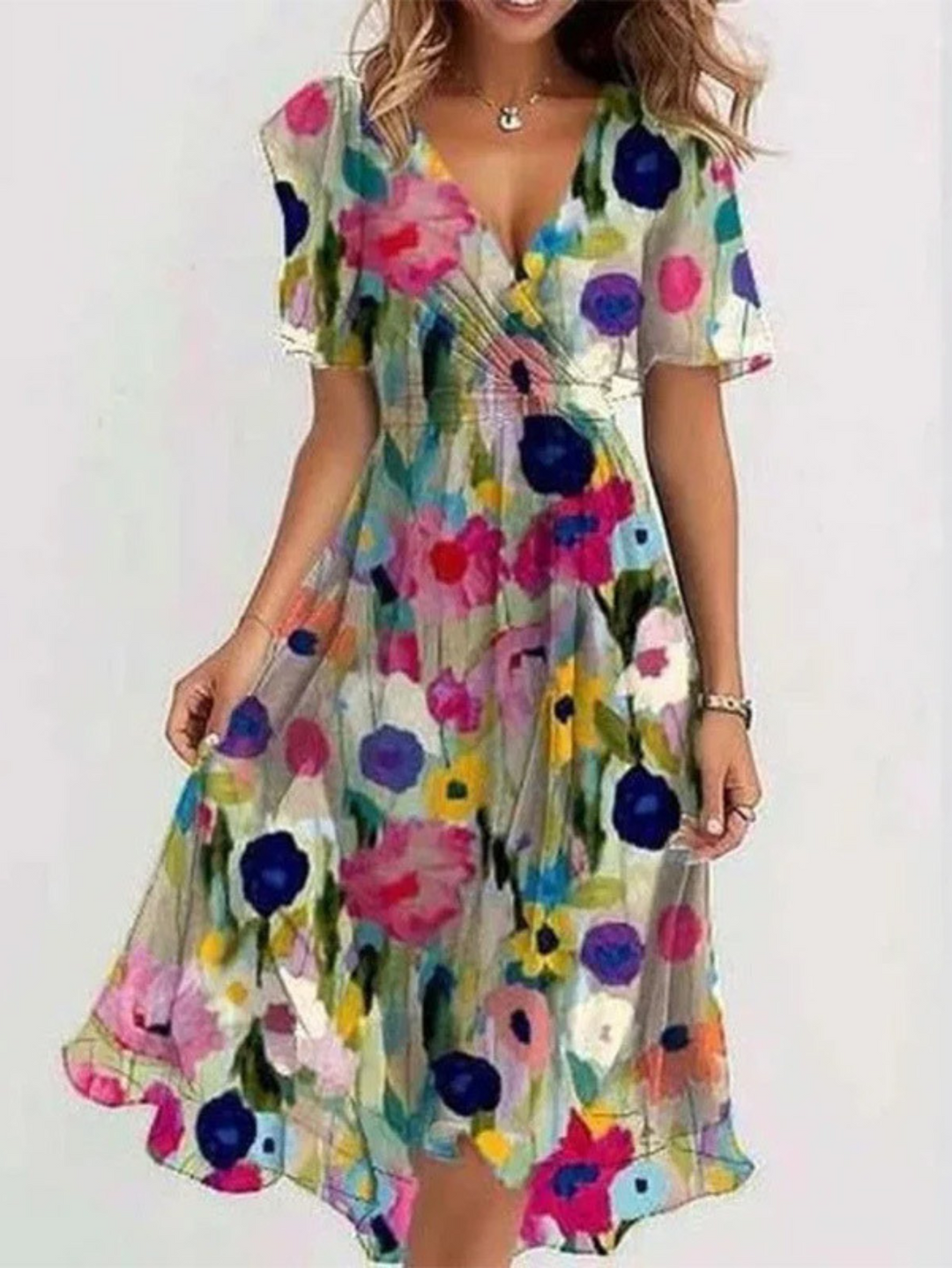 Peony | Floral Wrap Midi Summer Dress with Flutter Sleeves