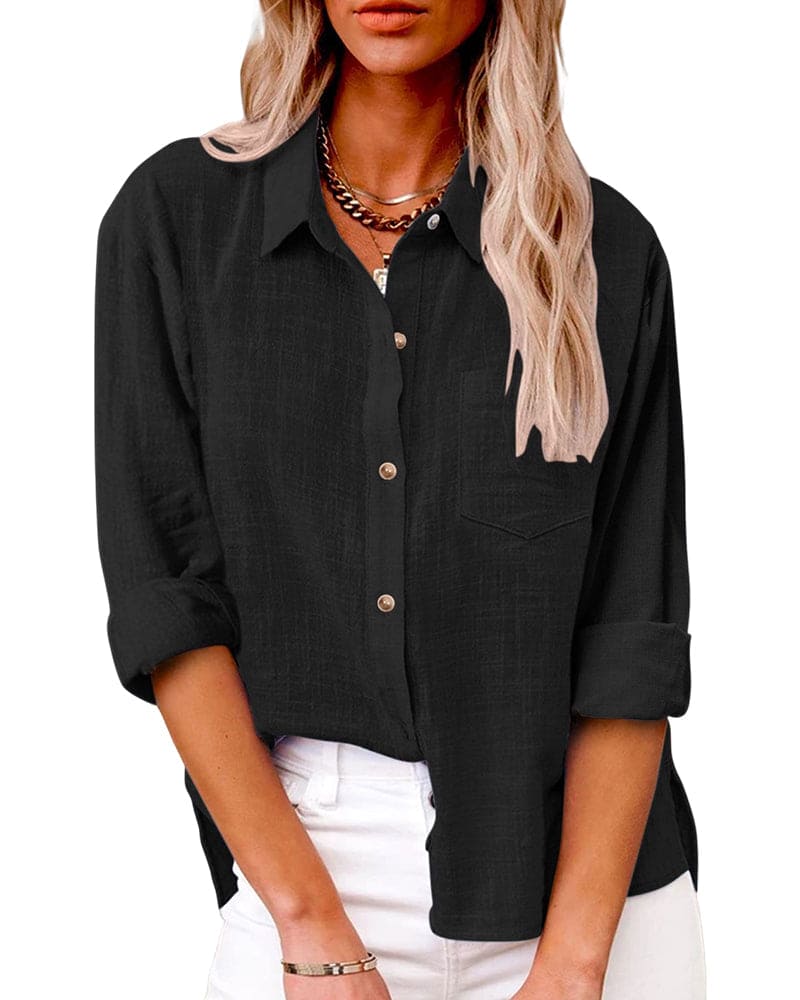Colette | Chest Pocket Roll-Sleeve Linen Blouse