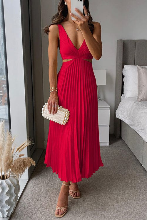 Aurelia | Womens Pleated Midi Dress with Cut Out Detail