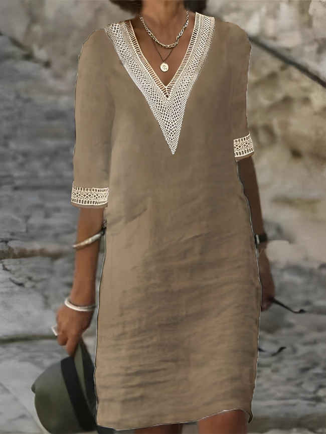 Santorini | Womens Linen Summer Dress with V-Neck