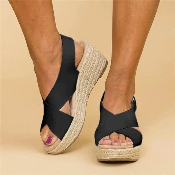 Riviera | Cross-Strap Espadrille Sandals with Wedge Heel