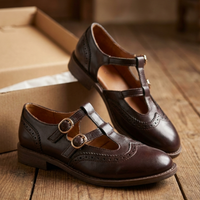 Bardot | Brogue T-Bar Double Buckle Flats