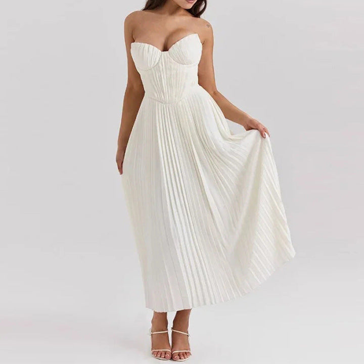 Genevieve | Strapless Corset Womens Pleated Midi Dress