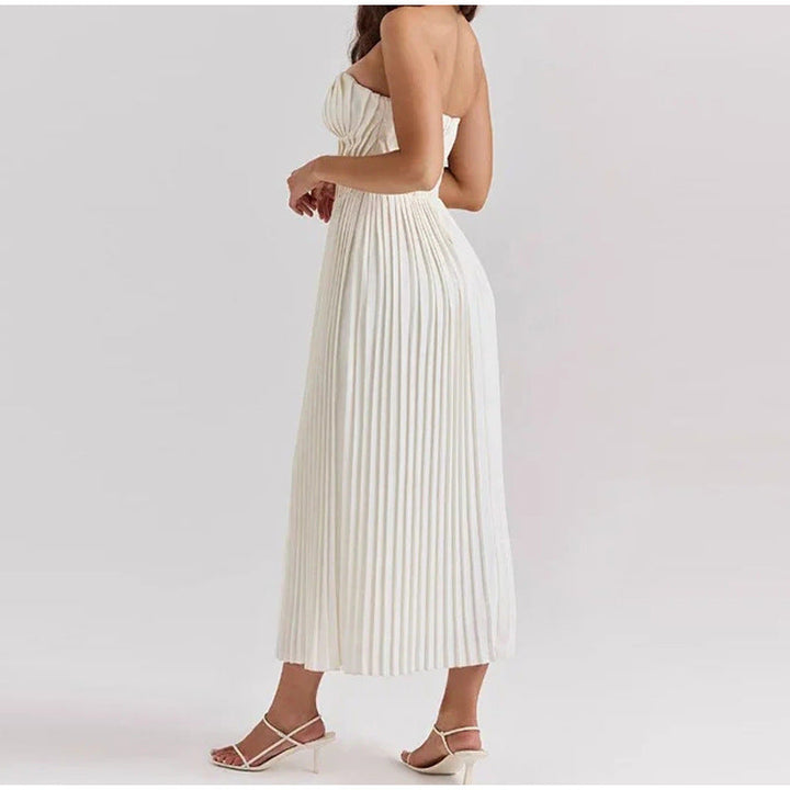 Genevieve | Strapless Corset Womens Pleated Midi Dress