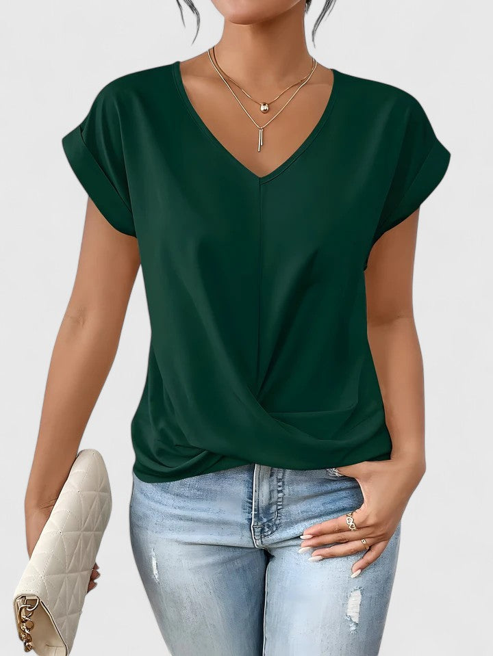 Odette | Women's V-Neck Twist Front Top with Cap Sleeve Detail