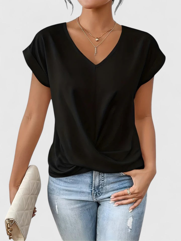 Odette | Women's V-Neck Twist Front Top with Cap Sleeve Detail