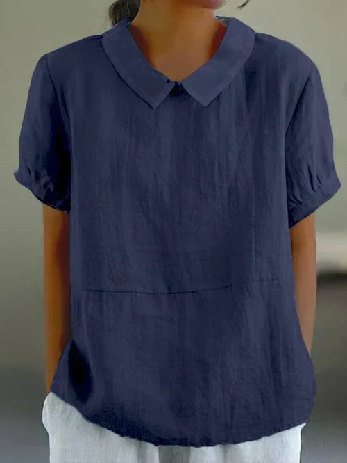 Fleur | Peter Pan Collar Short Sleeve Linen Blouse