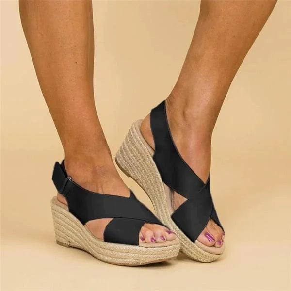 Riviera | Cross-Strap Espadrille Sandals with Wedge Heel