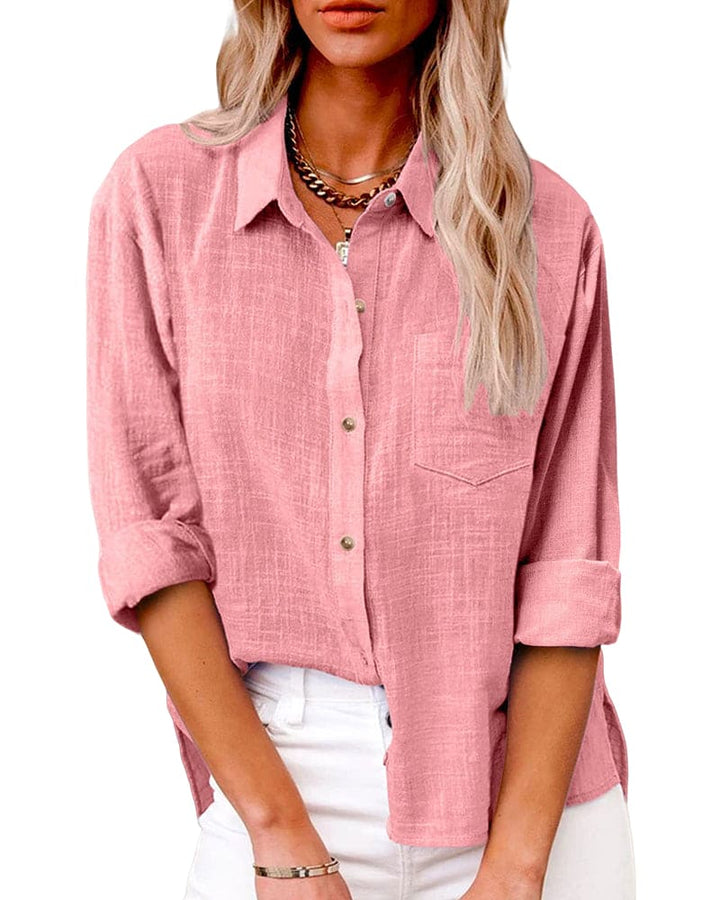 Colette | Chest Pocket Roll-Sleeve Linen Blouse