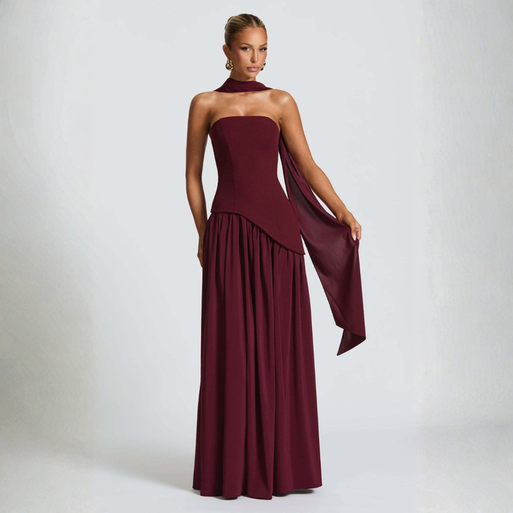 Odessa | Women's Strapless Maxi Dress with High Slit Detail
