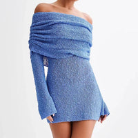 Margot | Boucle Knit Long Sleeve Off Shoulder Dress