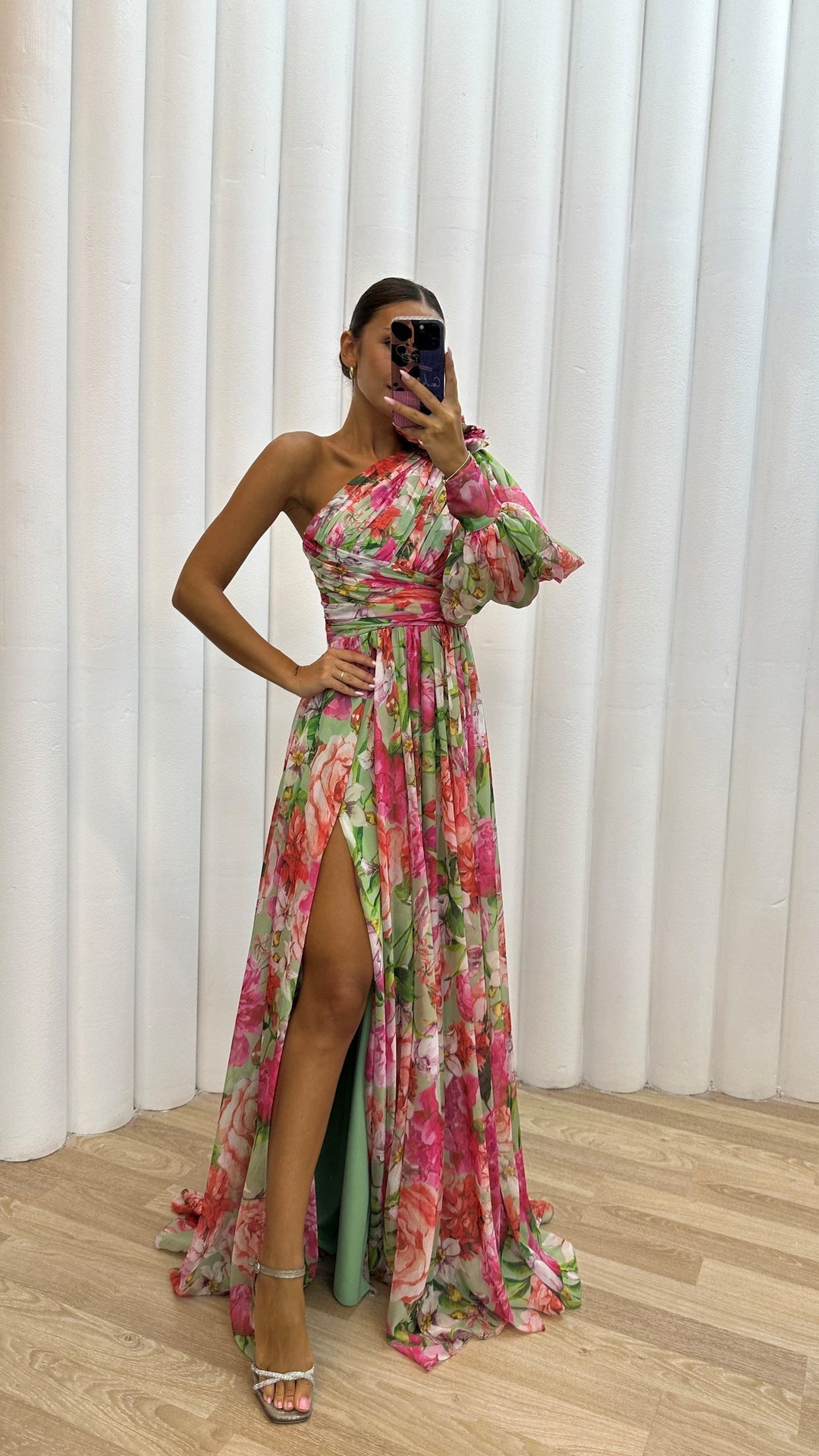 Valentina | Floral Puff Sleeve One Shoulder Off Shoulder Dress
