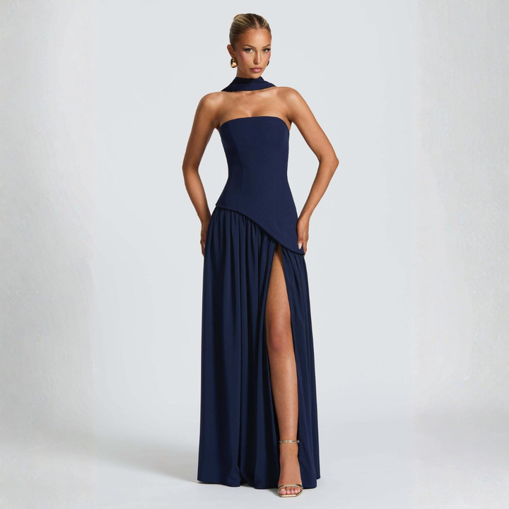 Odessa | Women's Strapless Maxi Dress with High Slit Detail