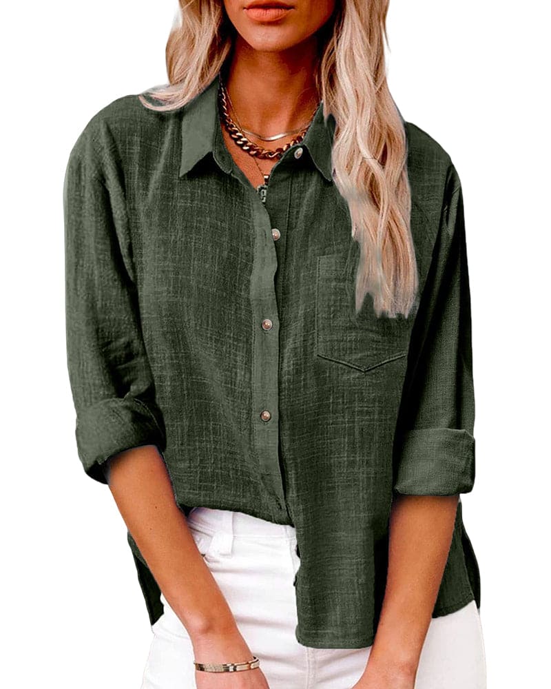 Colette | Chest Pocket Roll-Sleeve Linen Blouse