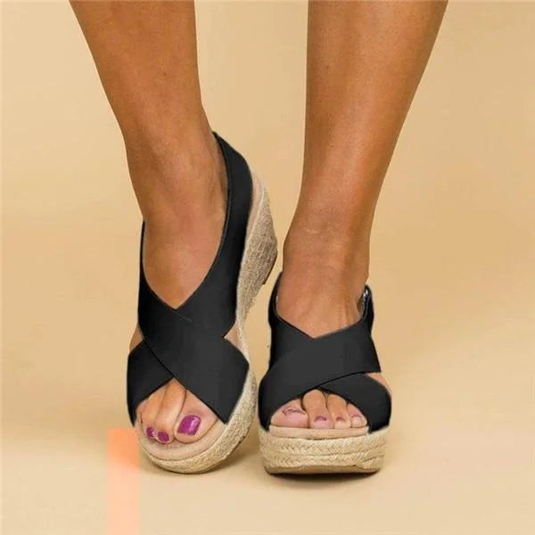 Riviera | Cross-Strap Espadrille Sandals with Wedge Heel