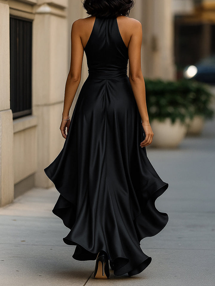 Lysette | Wrap V-Neck Bow Waist Ruffle Halter Neck Dress