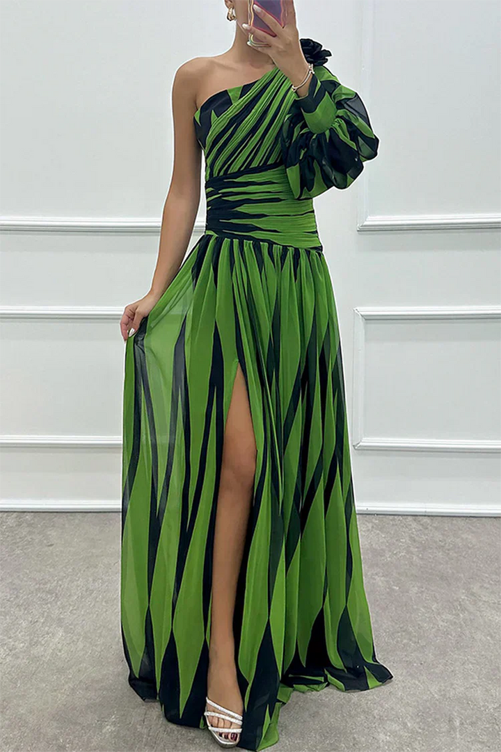 Vivienne | Graphic Stripe Puff Sleeve Off Shoulder Dress