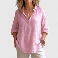 Céleste | Long Sleeve V-Neck Linen Blouse
